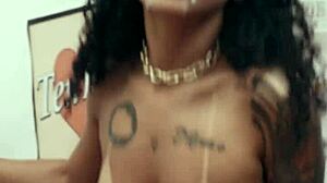 Damn! Brazilian tattooed amateur slut in bikini sucks cock with high heels on!