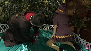 newly minted blonde sorceress dives into wild orgy riding huge cock