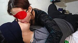 Preciosa Hermanastra Kisses with Tongue in Bed Sharing Saliva in Colombian Couple Fetish