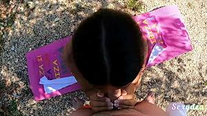 seductress at sunset in intense pov by the lake