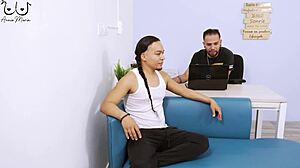 Teasing my husband’s friend in the lounge