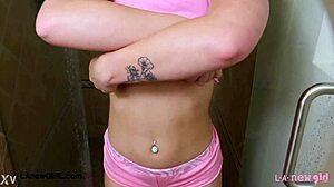 radiant teen 18+ blonde enjoys a refreshing shower in solo video