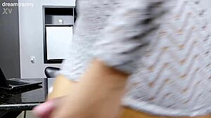 Census worker sucks Mayara Muniz's hard shemale cock!