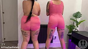 Young European Girl With Huge Boobs And Tattoos Shakes Her Ass In Jeans And Lingerie