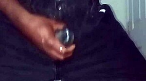 Restricted while reaching orgasm together in solo masturbation