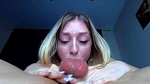 Amateur swallows cumshot after rough deepthroat face fucking on big cock