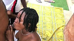 Two neighbors pound big booty pussy by the well outdoors!