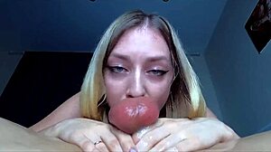 Amateur swallows cumshot after rough deepthroat face fucking on big cock