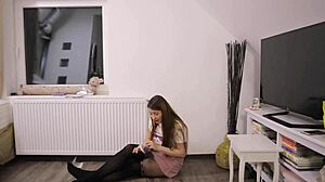 Girl Plays With Balloons In Stockings And Pantyhose