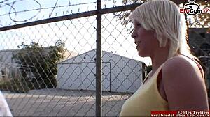 blonde teen 18+ slut gets a cumshot on her small 18+ tits from bbc