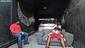 friend's girlfriend dances close, feels my hard cock, and screws me in front of him