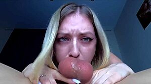 Amateur swallows cumshot after rough deepthroat face fucking on big cock