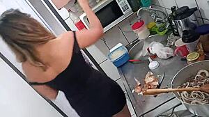 Sarah rosa cooks sexy in kitchen lingerie