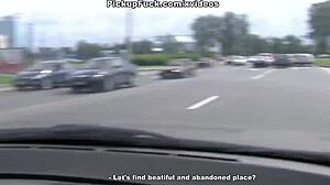 real outdoor pickup leads to car sex with young horny girl