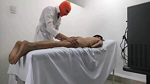 change of plans, doctor was going to massage female patient but she turned out to be a whore and set him up quick