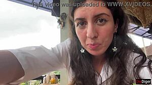 Walking with cum on face in cafe - girl eats pizza and swallows cum - cumwalk