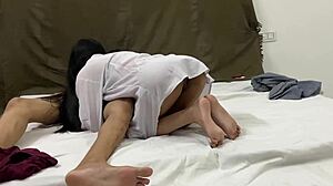 Step sister gets naked at night and climbs on me