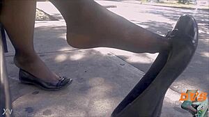 Hidden Candid Shots of Sexy Shoeplay in Stockings and Flats