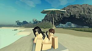 i'm pounding my roblox catgirl hard at the beach until i fill her with cum in a wild creampie finish. she moans as waves crash nearby.