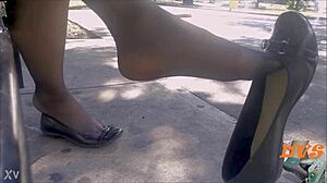 Hidden Candid Shots of Sexy Shoeplay in Stockings and Flats