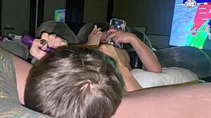 Sentence case Purple toy enters shy nurse patient in hospital. She grabs nipples and lights cigarette after monster drinks.