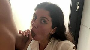 Walking with cum on face in cafe - girl eats pizza and swallows cum - cumwalk