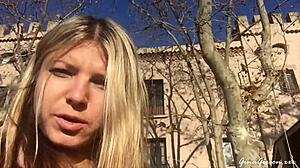 Wild Blonde Teen Ripped Clothes In Barcelona Outdoor Action!