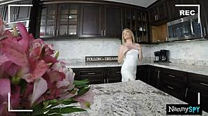 Slutty Nanny Caught Showing Tight Pussy to Fans.