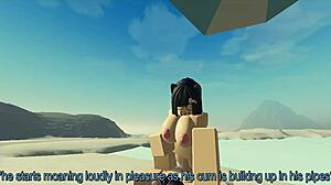 i'm pounding my roblox catgirl hard at the beach until i fill her with cum in a wild creampie finish. she moans as waves crash nearby.
