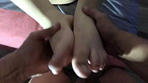 she uses her feet on my dick and balls until she gets all the cum out and uses it as a foot moisturizer