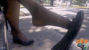 Hidden Candid Shots of Sexy Shoeplay in Stockings and Flats