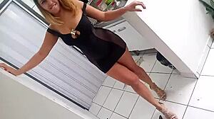 Sarah rosa cooks sexy in kitchen lingerie