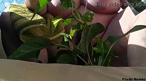 Why go naked watering plants on the balcony when anyone could spot your big natural tits?