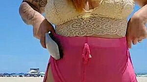 Almost Naked Flashing Big Pussy At Beach Lover