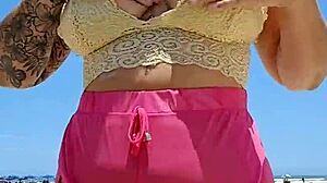 African Exhibitionist Flashes Big Pussy Lips On Beach To Arouse Lover