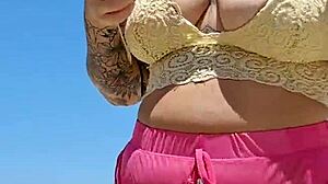 Almost Naked Flashing Big Pussy At Beach Lover