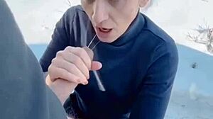 It's Fantastic to Suck Cock at -10 Degrees for Hot Cum on Tongue