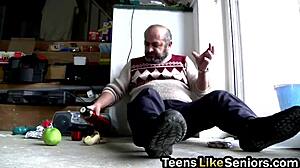 Why not let this nerdy blonde suck your tiny dick while you lick her shaved pussy?