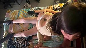 latina mature slut bent over for rough doggystyle facial cumshot in threesome