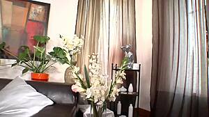 Colette and Shalina Devine take anal fucking in fishnets and lingerie on bed. They share his jizz after deepthroat and gaping doggystyle action.