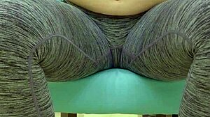 Teen babe teases sugar daddy with big ass in leggings during workout photoshoot