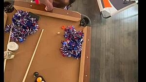 Cheerleader sucks and fucks at pool hall