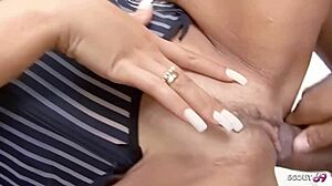 Cougar with tan lines rides monster cock anal style