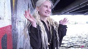 German Scout Picks Up Skinny Blonde Teen!
