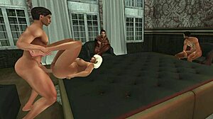 group of guys bang her in intense threesome session