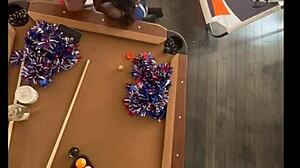 Cheerleader sucks and fucks at pool hall