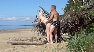 Hidden Beach Fuck with Curvy Big Ass Blonde Milf Riding Cowgirl and Bent Over Doggystyle