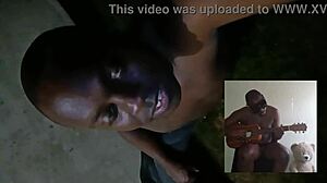 Blogging outdoors topless about adding sounds to songs in beautiful 80 degree summer weather.