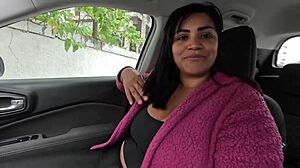 Exposed hairy pussy in parking lot.