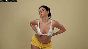 Big Saggy Tits Polina Barna Flexes Naked in Intense Yoga on Sofa.